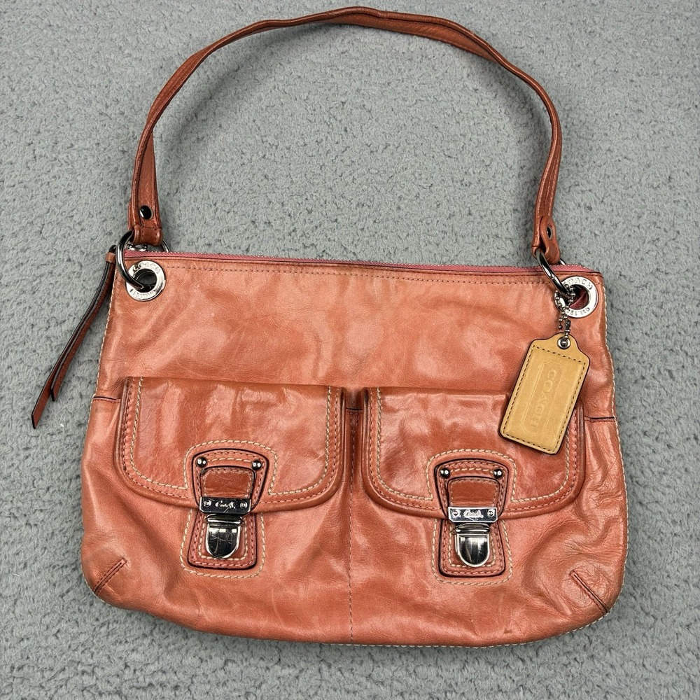 Coach 18996 Pink Leather Shoulder Bag Double Flap Pockets Silver Hardware